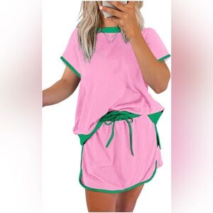 Pink and Green Women's Casual Set